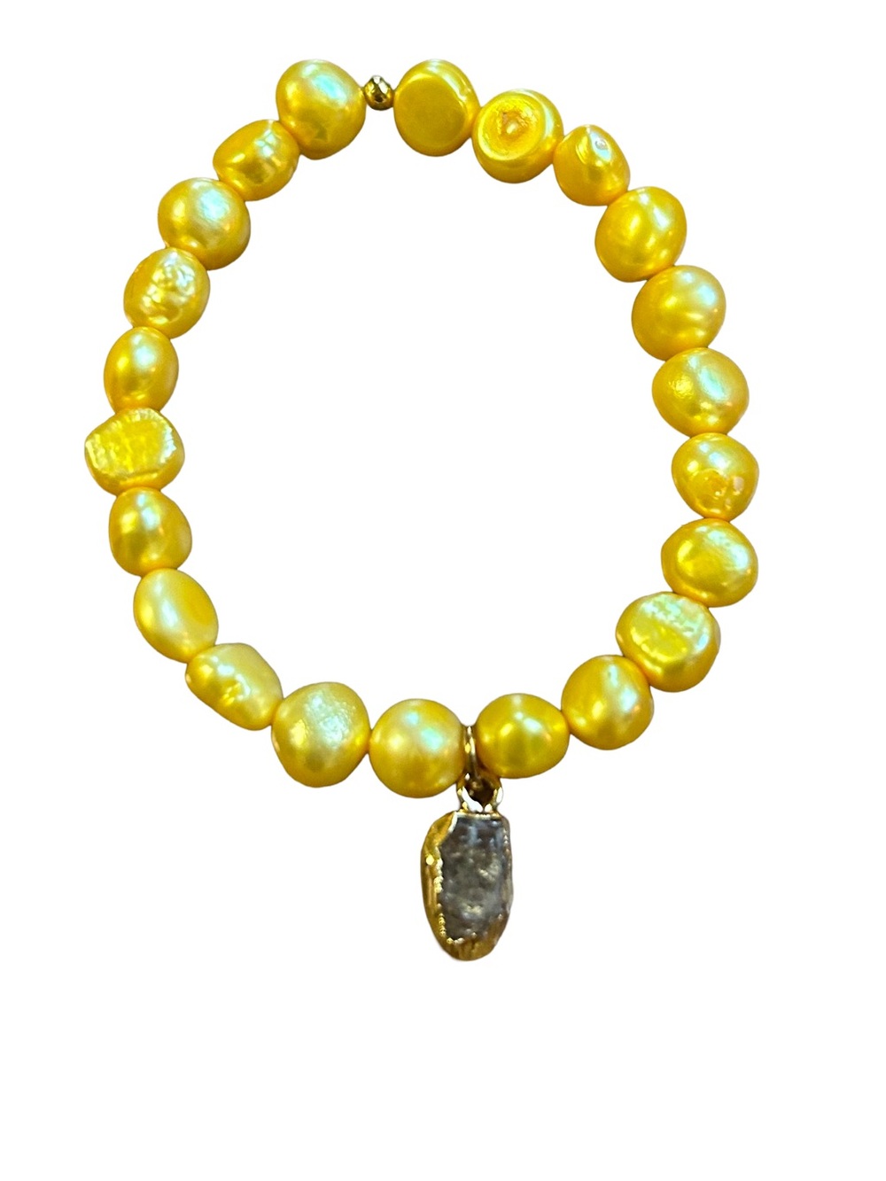 Artisan Golden Baroque Pearl Raw Herkimer Diamond Drop Bracelet OS